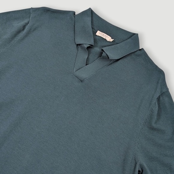 Suitsupply Other - SuitSupply Cotton Silk Polo Shirt Men Large Green Johnny Collar Quiet Luxury